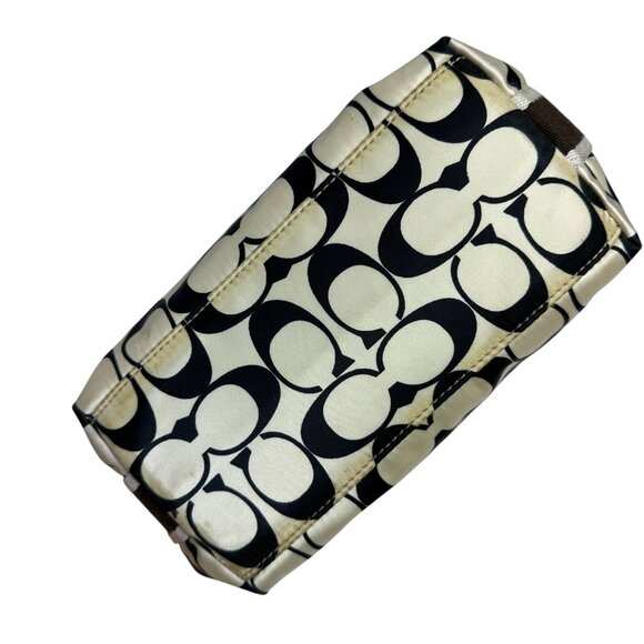 Coach Signature C Demi Mini Bag Satin Canvas Makeup Bag Vinyl Lining Blue Cream - Picture 5 of 9